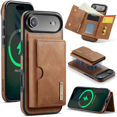 DG.MING M6 Series RFID Tri-fold Card Bag Removable Leather Phone Case, For iPhone 18 Pro / 17 Pro, For iPhone 18 Pro Max / 17 Pro Max, For iPhone 17e / 16e, For iPhone 17, For iPhone Air, For iPhone 16 Pro Max, For iPhone 16 Pro, For iPhone 16 Plus    ...