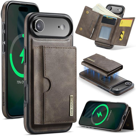 DG.MING M6 Series RFID Tri-fold Card Bag Removable Leather Phone Case, For iPhone 18 Pro / 17 Pro, For iPhone 18 Pro Max / 17 Pro Max, For iPhone 17e / 16e, For iPhone 17, For iPhone Air, For iPhone 16 Pro Max, For iPhone 16 Pro, For iPhone 16 Plus    ...