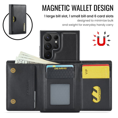 DG.MING M6 Series RFID Tri-fold Card Bag Removable Leather Phone Case, For Samsung Galaxy S24 Ultra 5G, For Samsung Galaxy S24+ 5G, For Samsung Galaxy S24 5G, For Samsung Galaxy S23 FE 5G, For Samsung Galaxy S23 Ultra 5G, For Samsung Galaxy S23+ 5G    ...