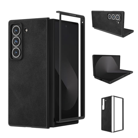 Black Edge Two-color Calf Texture PU Phone Case, For Galaxy Z Fold8 Ultra 5G, For Samsung Galaxy Z Fold7 5G, For Samsung Galaxy Z Fold Special