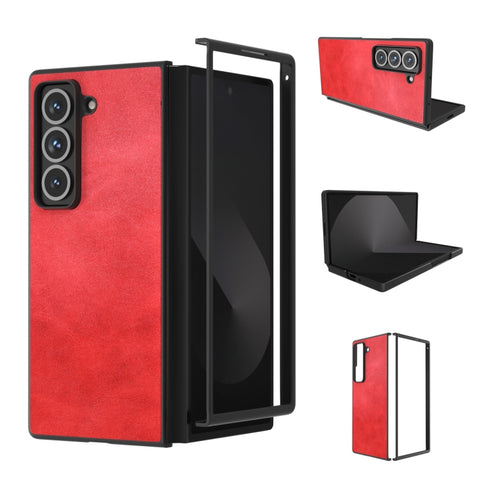 Black Edge Two-color Calf Texture PU Phone Case, For Galaxy Z Fold8 Ultra 5G, For Samsung Galaxy Z Fold7 5G, For Samsung Galaxy Z Fold Special