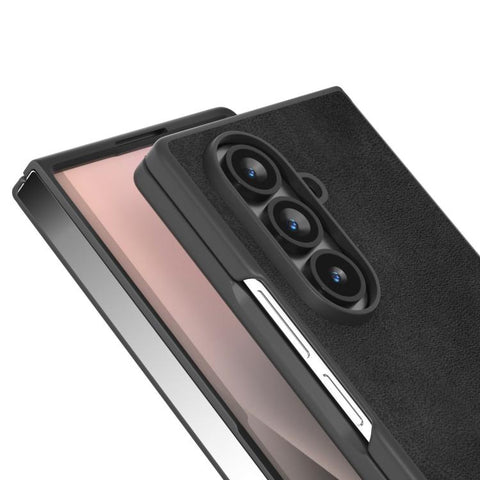 Black Edge Two-color Calf Texture PU Phone Case, For Galaxy Z Fold8 Ultra 5G, For Samsung Galaxy Z Fold7 5G, For Samsung Galaxy Z Fold Special