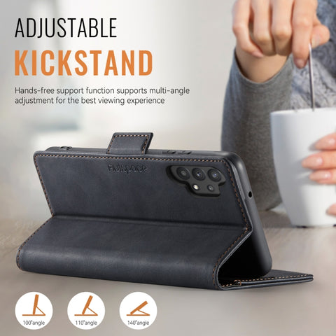 AutSpace A11 Side Buckle MagSafe Magnetic RFID Phone Leather Case, For Samsung Galaxy A32 5G