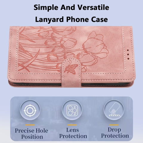 Tulips Embossed Leather Phone Case with Lanyard, For Samsung Galaxy S21+ 5G, For Samsung Galaxy S21 Ultra 5G