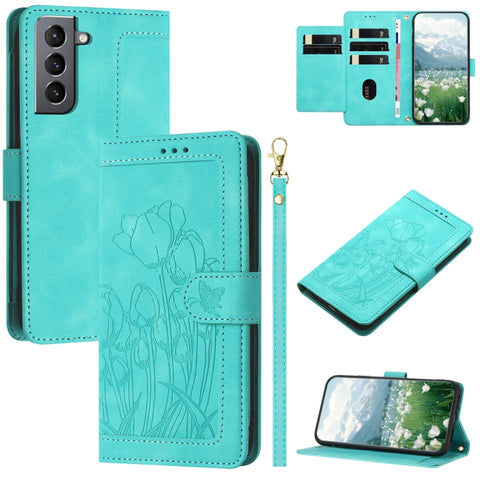 Tulips Embossed Leather Phone Case with Lanyard, For Samsung Galaxy S21+ 5G, For Samsung Galaxy S21 Ultra 5G
