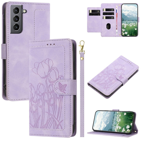 Tulips Embossed Leather Phone Case with Lanyard, For Samsung Galaxy S21+ 5G, For Samsung Galaxy S21 Ultra 5G