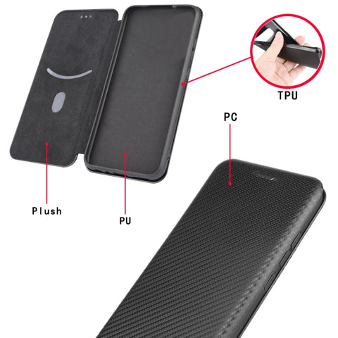 Carbon Fiber Texture Magnetic Horizontal Flip TPU + PC + PU Leather Case with Card Slot, For Samsung Galaxy Note10, For Samsung Galaxy Note10 Plus, For Samsung Galaxy Note20 Ultra, For Samsung Galaxy Note20, For Samsung Galaxy A21s
