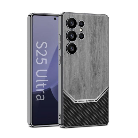 GKK Plating Leather Wood Texture Full Coverage Phone Case, For Samsung Galaxy S26 Ultra 5G, For Samsung Galaxy S25 Ultra 5G