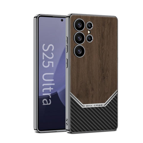 GKK Plating Leather Wood Texture Full Coverage Phone Case, For Samsung Galaxy S26 Ultra 5G, For Samsung Galaxy S25 Ultra 5G