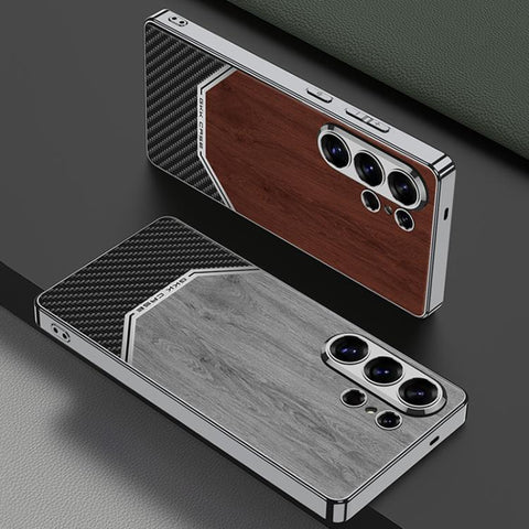 GKK Plating Leather Wood Texture Full Coverage Phone Case, For Samsung Galaxy S26 Ultra 5G, For Samsung Galaxy S25 Ultra 5G