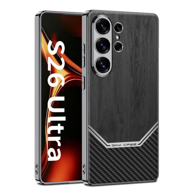 GKK Plating Leather Wood Texture Full Coverage Phone Case, For Samsung Galaxy S26 Ultra 5G, For Samsung Galaxy S25 Ultra 5G