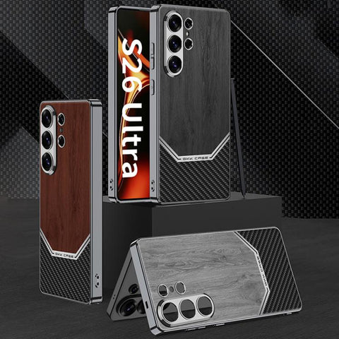 GKK Plating Leather Wood Texture Full Coverage Phone Case, For Samsung Galaxy S26 Ultra 5G, For Samsung Galaxy S25 Ultra 5G