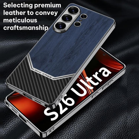 GKK Plating Leather Wood Texture Full Coverage Phone Case, For Samsung Galaxy S26 Ultra 5G, For Samsung Galaxy S25 Ultra 5G