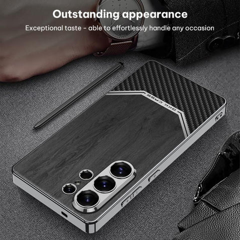 GKK Plating Leather Wood Texture Full Coverage Phone Case, For Samsung Galaxy S26 Ultra 5G, For Samsung Galaxy S25 Ultra 5G