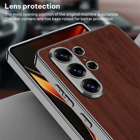 GKK Plating Leather Wood Texture Full Coverage Phone Case, For Samsung Galaxy S26 Ultra 5G, For Samsung Galaxy S25 Ultra 5G
