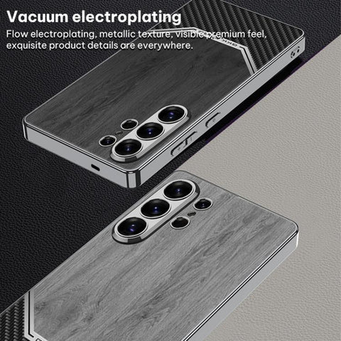 GKK Plating Leather Wood Texture Full Coverage Phone Case, For Samsung Galaxy S26 Ultra 5G, For Samsung Galaxy S25 Ultra 5G