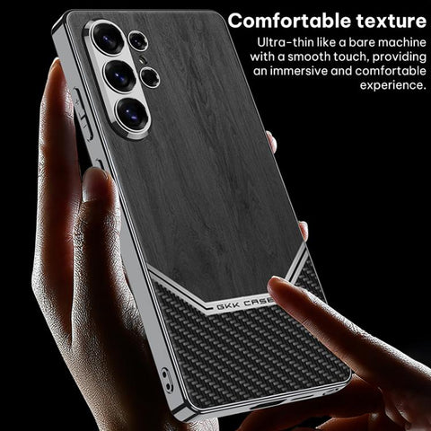 GKK Plating Leather Wood Texture Full Coverage Phone Case, For Samsung Galaxy S26 Ultra 5G, For Samsung Galaxy S25 Ultra 5G