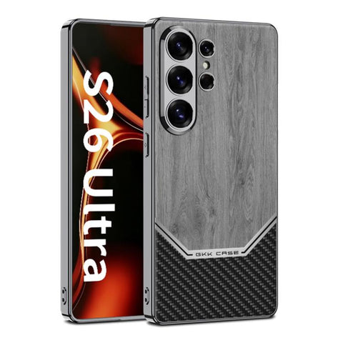 GKK Plating Leather Wood Texture Full Coverage Phone Case, For Samsung Galaxy S26 Ultra 5G, For Samsung Galaxy S25 Ultra 5G