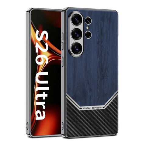GKK Plating Leather Wood Texture Full Coverage Phone Case, For Samsung Galaxy S26 Ultra 5G, For Samsung Galaxy S25 Ultra 5G