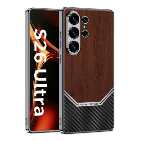GKK Plating Leather Wood Texture Full Coverage Phone Case, For Samsung Galaxy S26 Ultra 5G, For Samsung Galaxy S25 Ultra 5G