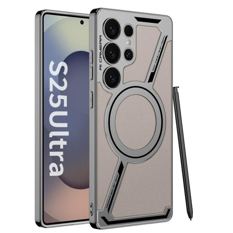 GKK Electroplating Leather Z-Shape MagSafe Phone Case, Not Included Pen, For Samsung Galaxy S26 Ultra 5G, For Samsung Galaxy S25 Ultra 5G
