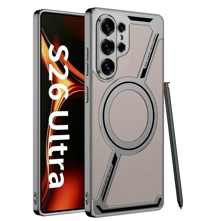 GKK Electroplating Leather Z-Shape MagSafe Phone Case, Not Included Pen, For Samsung Galaxy S26 Ultra 5G, For Samsung Galaxy S25 Ultra 5G