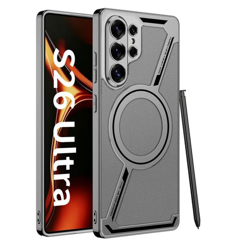 GKK Electroplating Leather Z-Shape MagSafe Phone Case, Not Included Pen, For Samsung Galaxy S26 Ultra 5G, For Samsung Galaxy S25 Ultra 5G