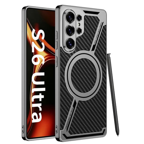GKK Electroplating Leather Z-Shape MagSafe Phone Case, Not Included Pen, For Samsung Galaxy S26 Ultra 5G, For Samsung Galaxy S25 Ultra 5G
