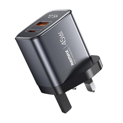 REMAX U2-AC 45W USB and Type-C GaN Digital Display Fast Charger, EU Plug, UK Plug