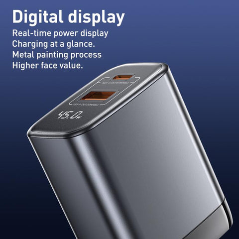 REMAX U2-AC 45W USB and Type-C GaN Digital Display Fast Charger, EU Plug, UK Plug