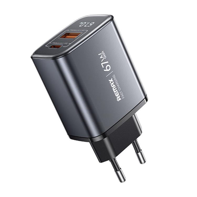 REMAX U2-AC 67W USB and Type-C GaN Digital Display Fast Charger, EU Plug, UK Plug