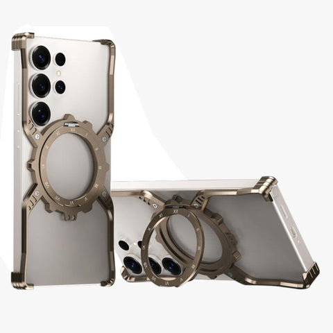 Mechanical Gear MagSafe Holder Borderless Metal Phone Case, For Samsung Galaxy S26 Ultra 5G, For Samsung Galaxy S25 Ultra 5G, For Samsung Galaxy S24 Ultra 5G, For Samsung Galaxy S23 Ultra 5G, For Samsung Galaxy S22 Ultra 5G