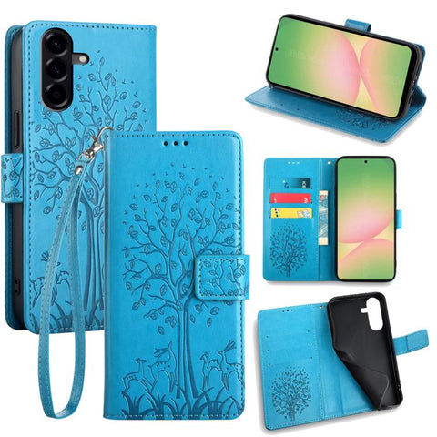 Tree & Deer Embossed Leather Phone Case, For Galaxy A57 5G, For Galaxy A37 5G, For Samsung Galaxy A17 5G, For Samsung Galaxy A56 5G