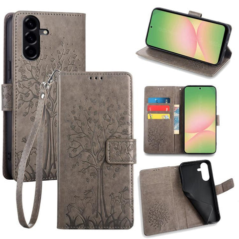 Tree & Deer Embossed Leather Phone Case, For Galaxy A57 5G, For Galaxy A37 5G, For Samsung Galaxy A17 5G, For Samsung Galaxy A56 5G