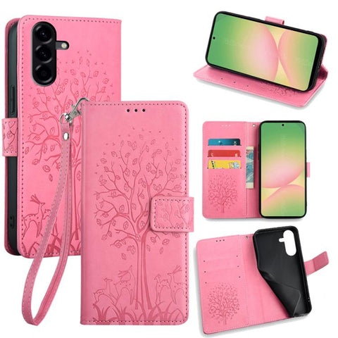 Tree & Deer Embossed Leather Phone Case, For Galaxy A57 5G, For Galaxy A37 5G, For Samsung Galaxy A17 5G, For Samsung Galaxy A56 5G