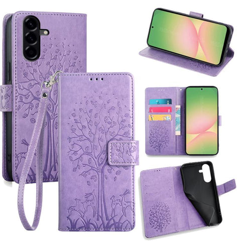 Tree & Deer Embossed Leather Phone Case, For Galaxy A57 5G, For Galaxy A37 5G, For Samsung Galaxy A17 5G, For Samsung Galaxy A56 5G
