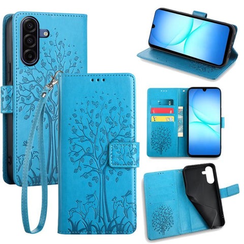 Tree & Deer Embossed Leather Phone Case, For Galaxy A57 5G, For Galaxy A37 5G, For Samsung Galaxy A17 5G, For Samsung Galaxy A56 5G