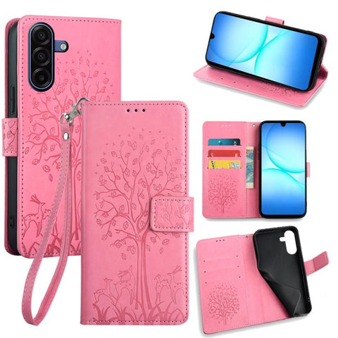 Tree & Deer Embossed Leather Phone Case, For Galaxy A57 5G, For Galaxy A37 5G, For Samsung Galaxy A17 5G, For Samsung Galaxy A56 5G