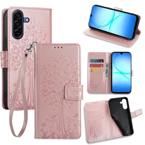 Tree & Deer Embossed Leather Phone Case, For Galaxy A57 5G, For Galaxy A37 5G, For Samsung Galaxy A17 5G, For Samsung Galaxy A56 5G