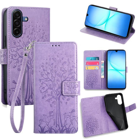 Tree & Deer Embossed Leather Phone Case, For Galaxy A57 5G, For Galaxy A37 5G, For Samsung Galaxy A17 5G, For Samsung Galaxy A56 5G