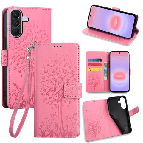 Tree & Deer Embossed Leather Phone Case, For Galaxy A57 5G, For Galaxy A37 5G, For Samsung Galaxy A17 5G, For Samsung Galaxy A56 5G