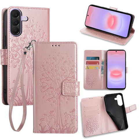 Tree & Deer Embossed Leather Phone Case, For Galaxy A57 5G, For Galaxy A37 5G, For Samsung Galaxy A17 5G, For Samsung Galaxy A56 5G