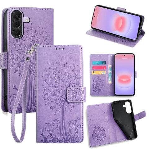Tree & Deer Embossed Leather Phone Case, For Galaxy A57 5G, For Galaxy A37 5G, For Samsung Galaxy A17 5G, For Samsung Galaxy A56 5G