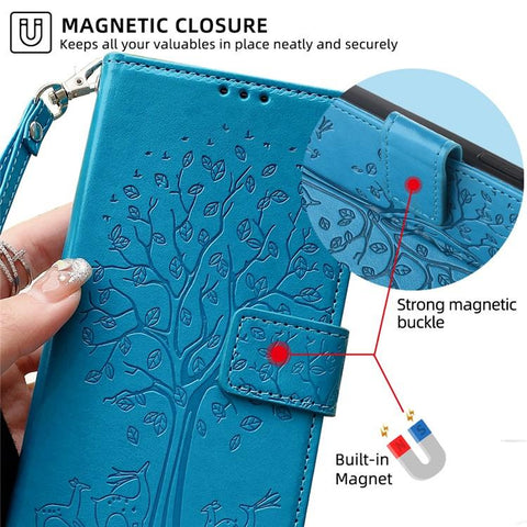 Tree & Deer Embossed Leather Phone Case, For Galaxy A57 5G, For Galaxy A37 5G, For Samsung Galaxy A17 5G, For Samsung Galaxy A56 5G