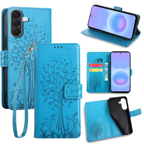 Tree & Deer Embossed Leather Phone Case, For Galaxy A57 5G, For Galaxy A37 5G, For Samsung Galaxy A17 5G, For Samsung Galaxy A56 5G