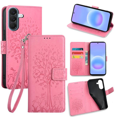 Tree & Deer Embossed Leather Phone Case, For Galaxy A57 5G, For Galaxy A37 5G, For Samsung Galaxy A17 5G, For Samsung Galaxy A56 5G