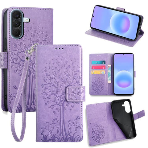 Tree & Deer Embossed Leather Phone Case, For Galaxy A57 5G, For Galaxy A37 5G, For Samsung Galaxy A17 5G, For Samsung Galaxy A56 5G