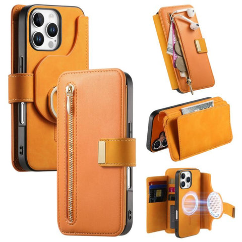Ring Zipper Wallet RFID Blocking MagSafe Leather Phone Case, For iPhone 17e / 16e, For iPhone 16 Pro Max, For iPhone 16 Pro, For iPhone 16 Plus, For iPhone 16, For iPhone 15 Pro Max