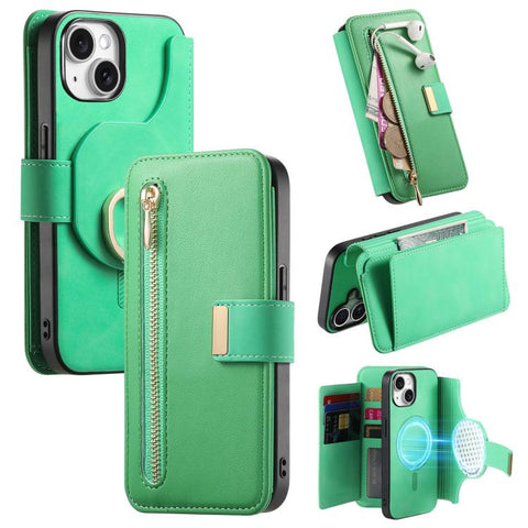 Ring Zipper Wallet RFID Blocking MagSafe Leather Phone Case, For iPhone 15 Pro, For iPhone 15 Plus, For iPhone 15, For iPhone 14 Plus, For iPhone 14, For iPhone 14 Pro