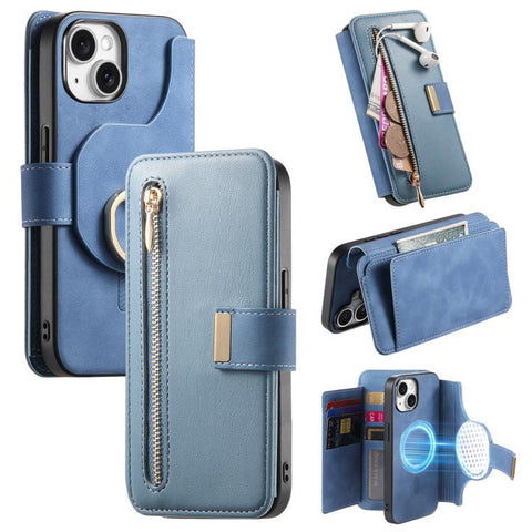 Ring Zipper Wallet RFID Blocking MagSafe Leather Phone Case, For iPhone 15 Pro, For iPhone 15 Plus, For iPhone 15, For iPhone 14 Plus, For iPhone 14, For iPhone 14 Pro